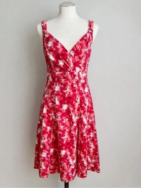 Cleo Red Floral Wrap Dress Size 14 Fit & Flare Knot Detail Fully Lined 